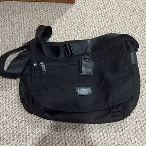 Tumi Black Men's Messenger Bag with Leather Trim